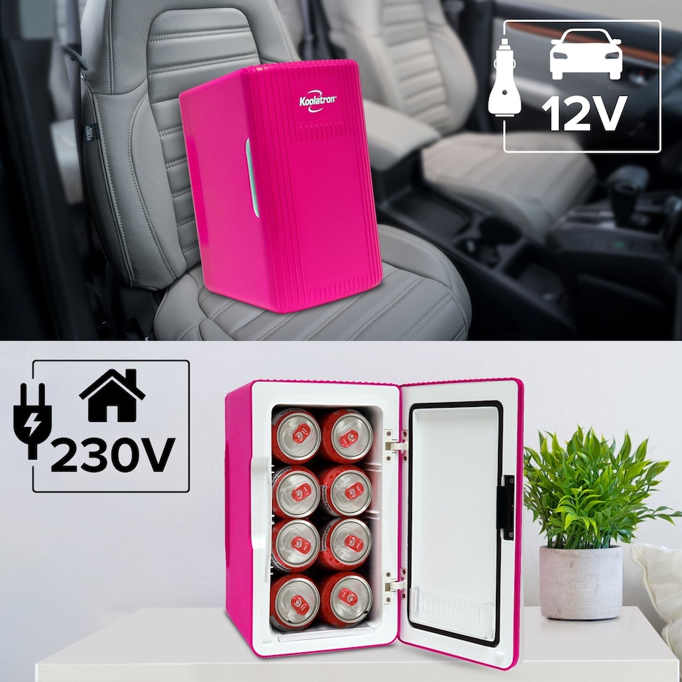 image 1 of Koolatron 6L/8 Can Portable Mini Fridge | AC/DC Cooler & Warmer | Pink