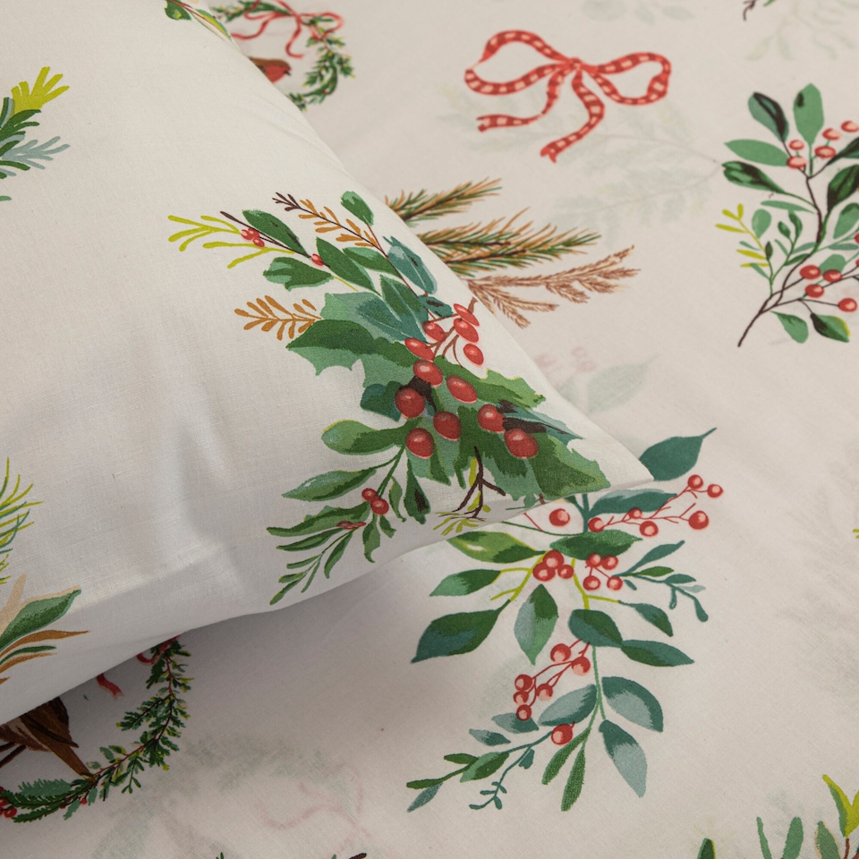 image 1 of Portfolio Home Evergreen Bows Festive Botanical Duvet Cover Set With Pillowcase | Multi | King