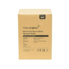 ValueLights 1 x Vintage Filament E27 Amber Glass Globe LED 6W Warm White 2700K 660lm Light Bulb