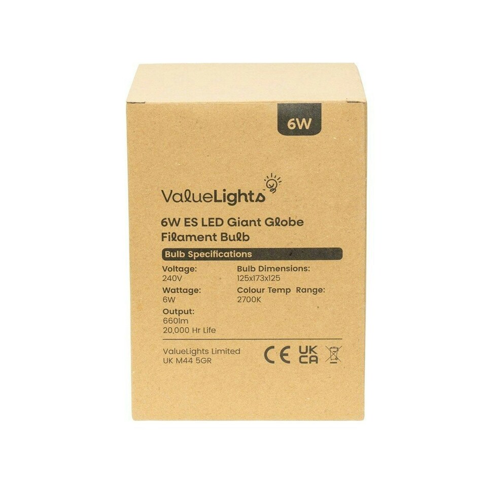 image 1 of ValueLights 1 x Vintage Filament E27 Amber Glass Globe LED 6W Warm White 2700K 660lm Light Bulb