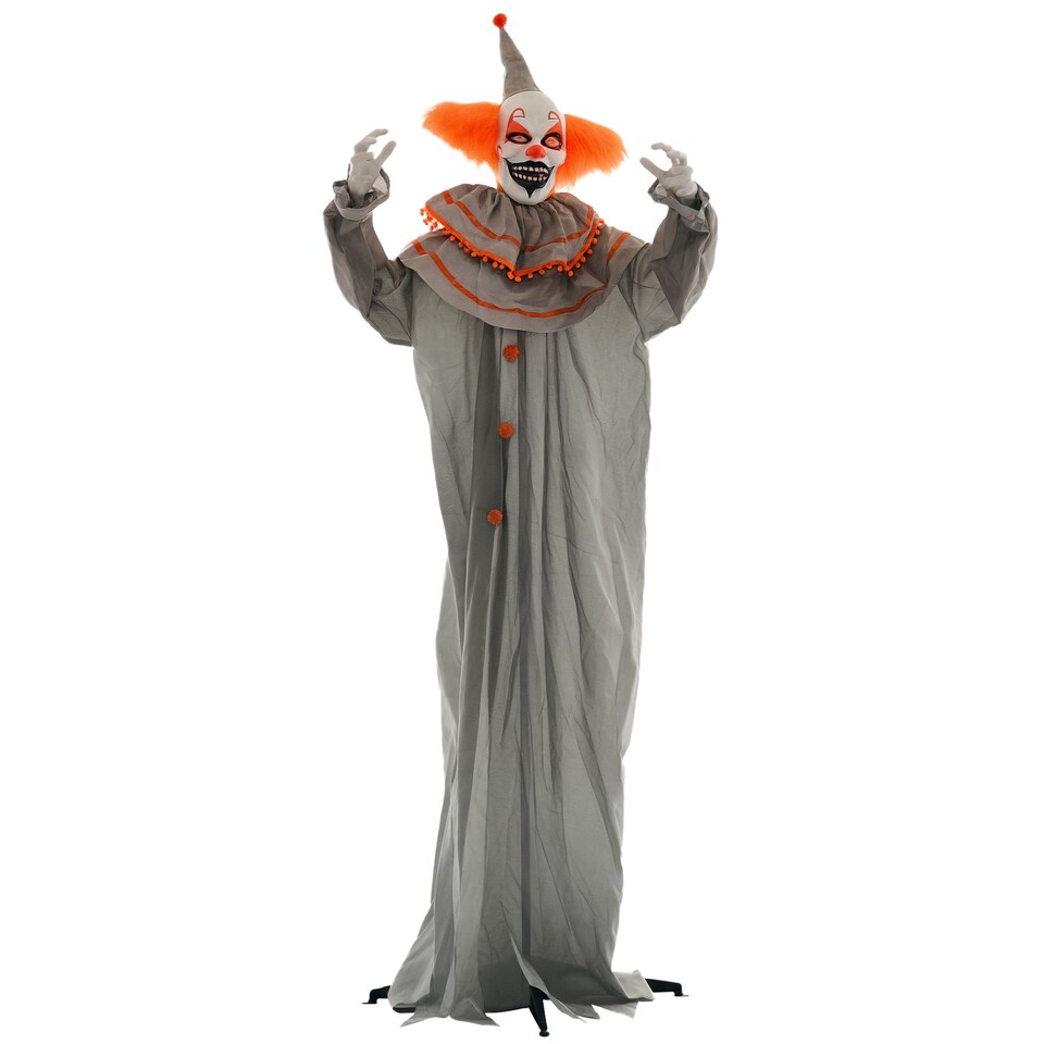 image 1 of HOMCOM 183cm 72 Orange Classic Clown Outdoor Halloween Decoration, Halloween Animatronic with Sound Activated, Light Up Eyes, Sound Effects, Animated Prop for Haunted House