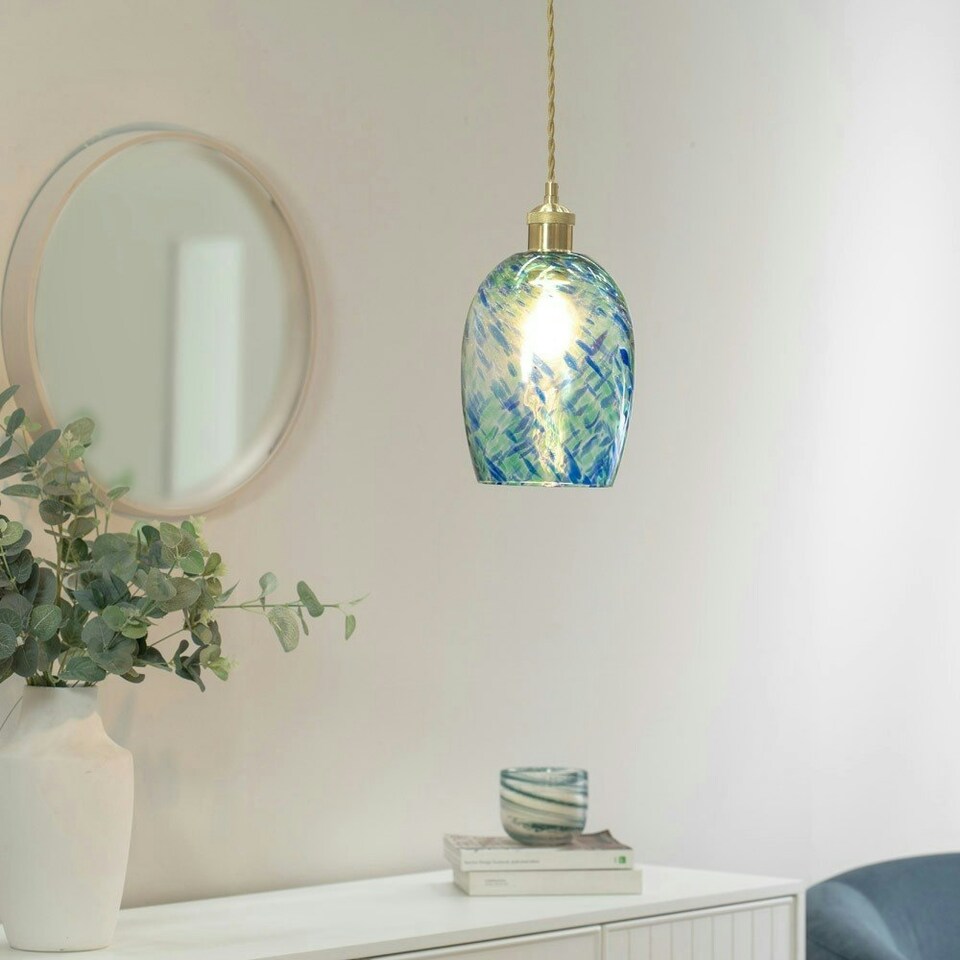 image 1 of ValueLights India Green Confetti Glass with Gold Fitting Easy Fit Lamp Shade