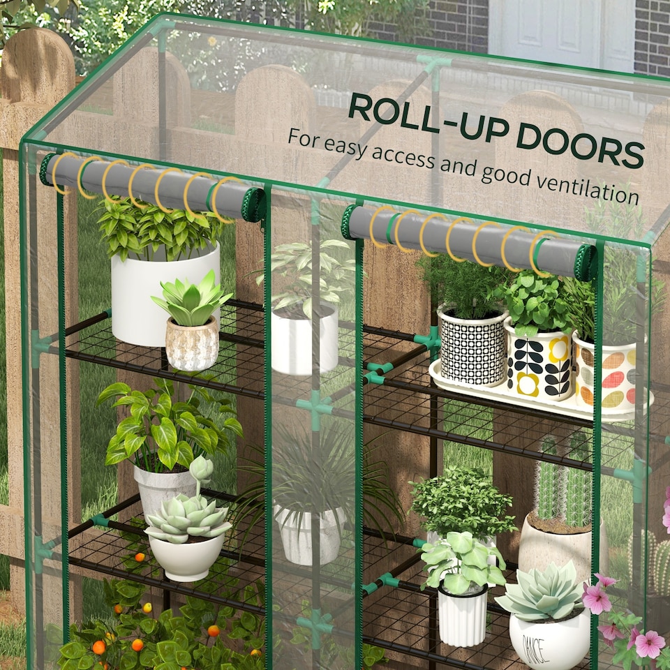 image 1 of Outsunny 3 Tier Lean-to Mini Greenhouse with Plastic Cover, Clear