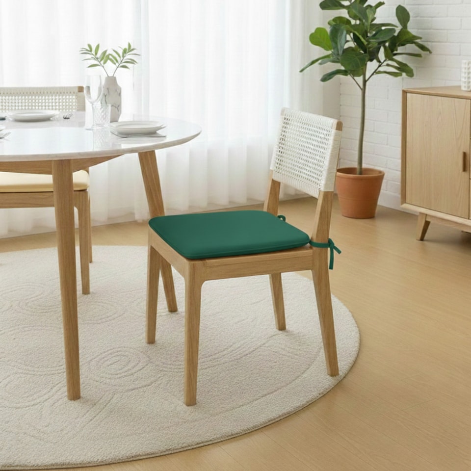 image 1 of Foam Seat Pad with Ties Pack of 4 Comfortable Chair Cushion for Dining, Kitchen Garden Seating | Green