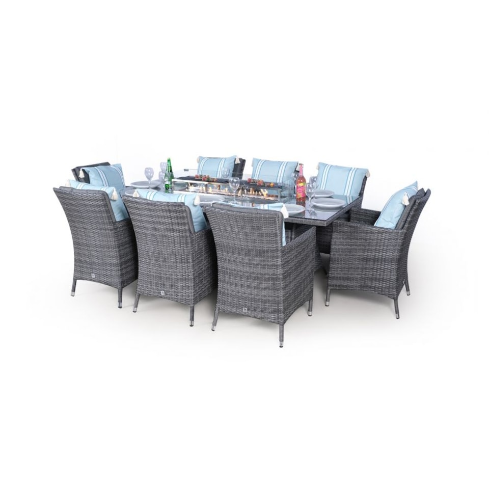 image 1 of Savannah Fire Pit 8 Seater Rectangle Rattan Dining Set | Grey | Grey