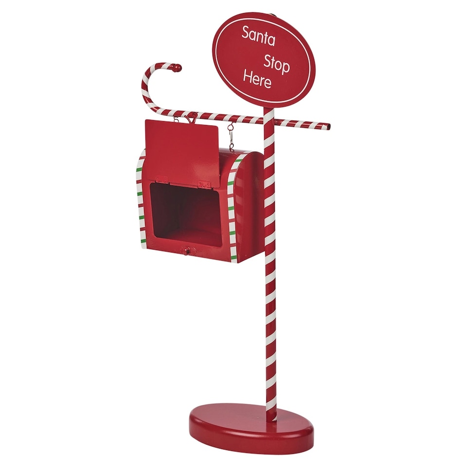 image 1 of Christmas Wood & Metal Santa Letter Mail Post Box Decorative Red Party Ornament | Red | Red | Small