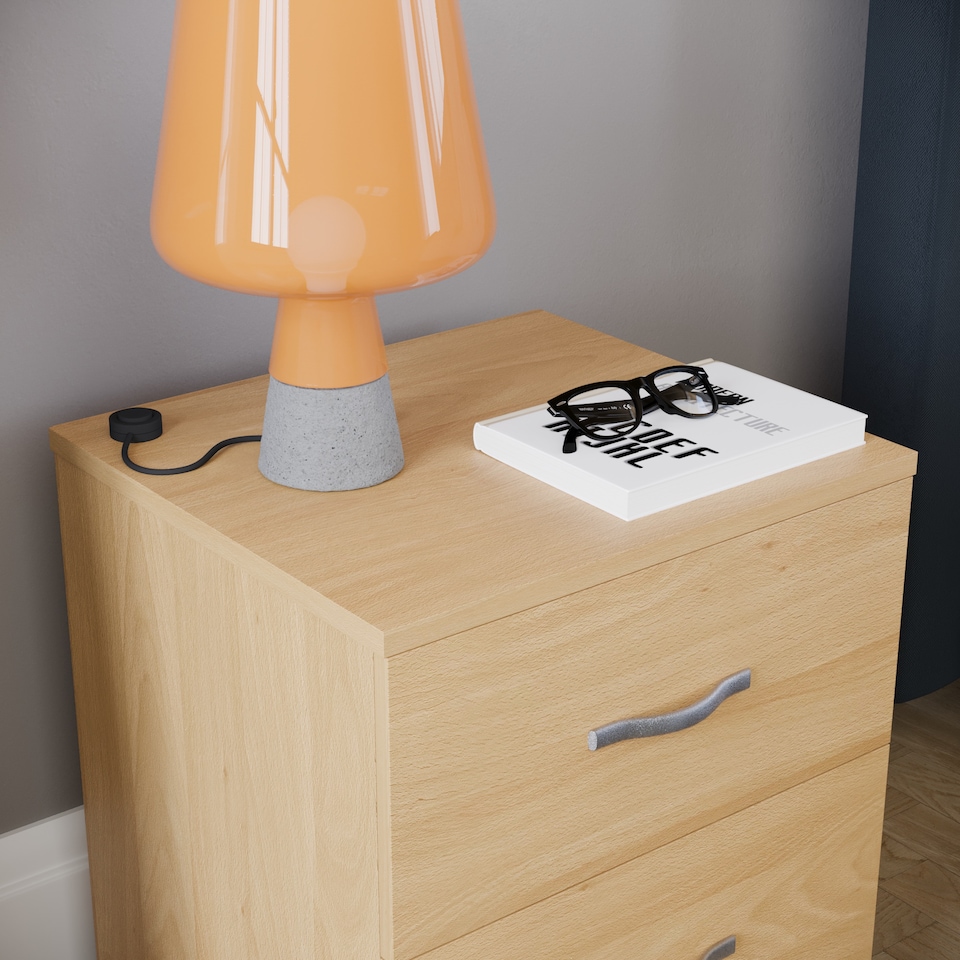 image 1 of Vida Designs Riano 2 Drawer Bedside Chest Cabinet Table Nightstand, Pine