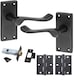 image 2 of Golden Grace Premium Victorian Scroll Door Handles Latch in Matt Black Finish with Black Ball Bearing Hinges & Latch Pack, 6 Sets - 120mm x 40mm Backplate Black
