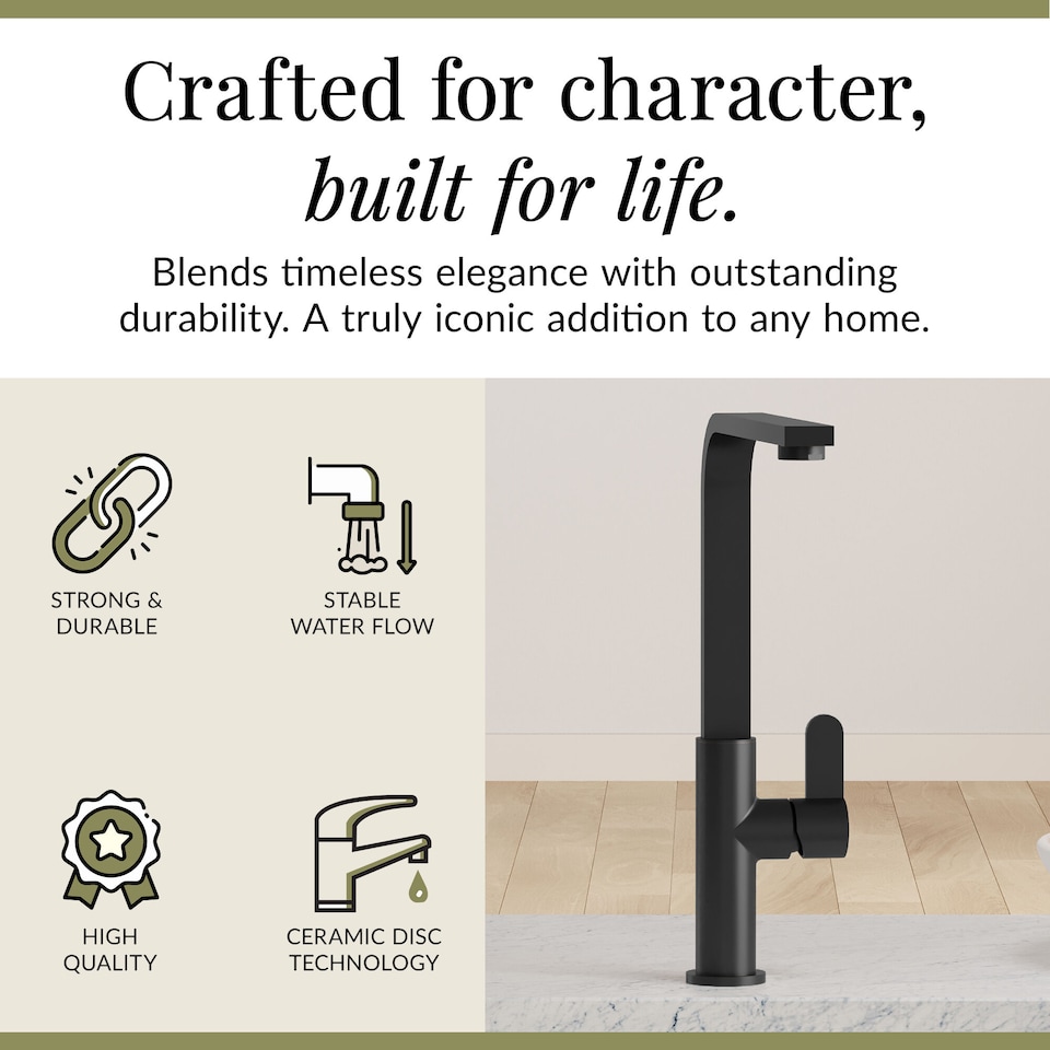 image 1 of Chara Kitchen Sink Mono Mixer Tap - Matt Black Single Lever Handle | Black | Matt Black | 1