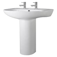 Adley Round 2 Tap Hole Basin & Full Pedestal 550mm White Pillar Tap | White | White | 475 x 550 x 840mm