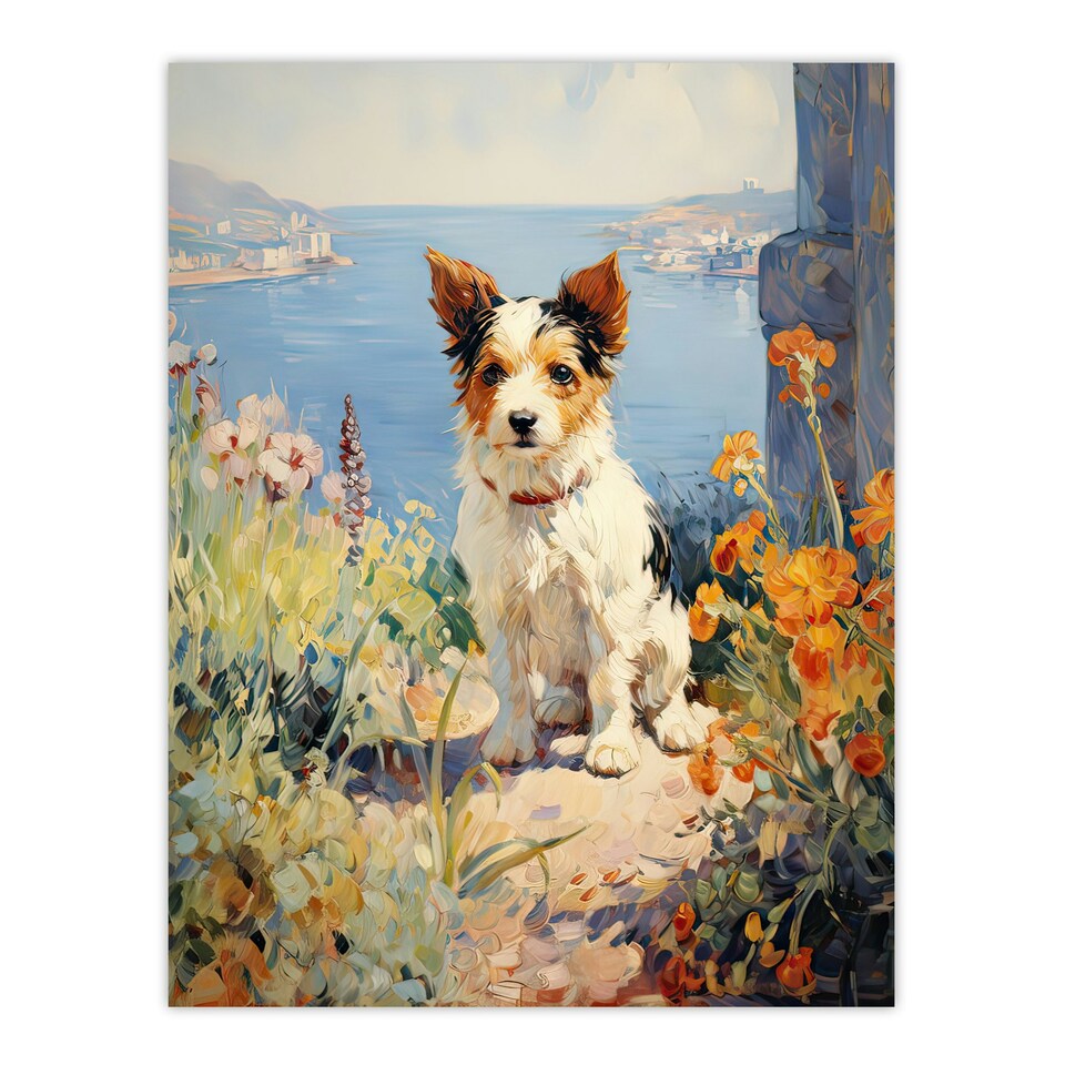image 1 of Jack Russell Terrier Floral Dog Portrait Oil Black Framed Wall Art Print A4