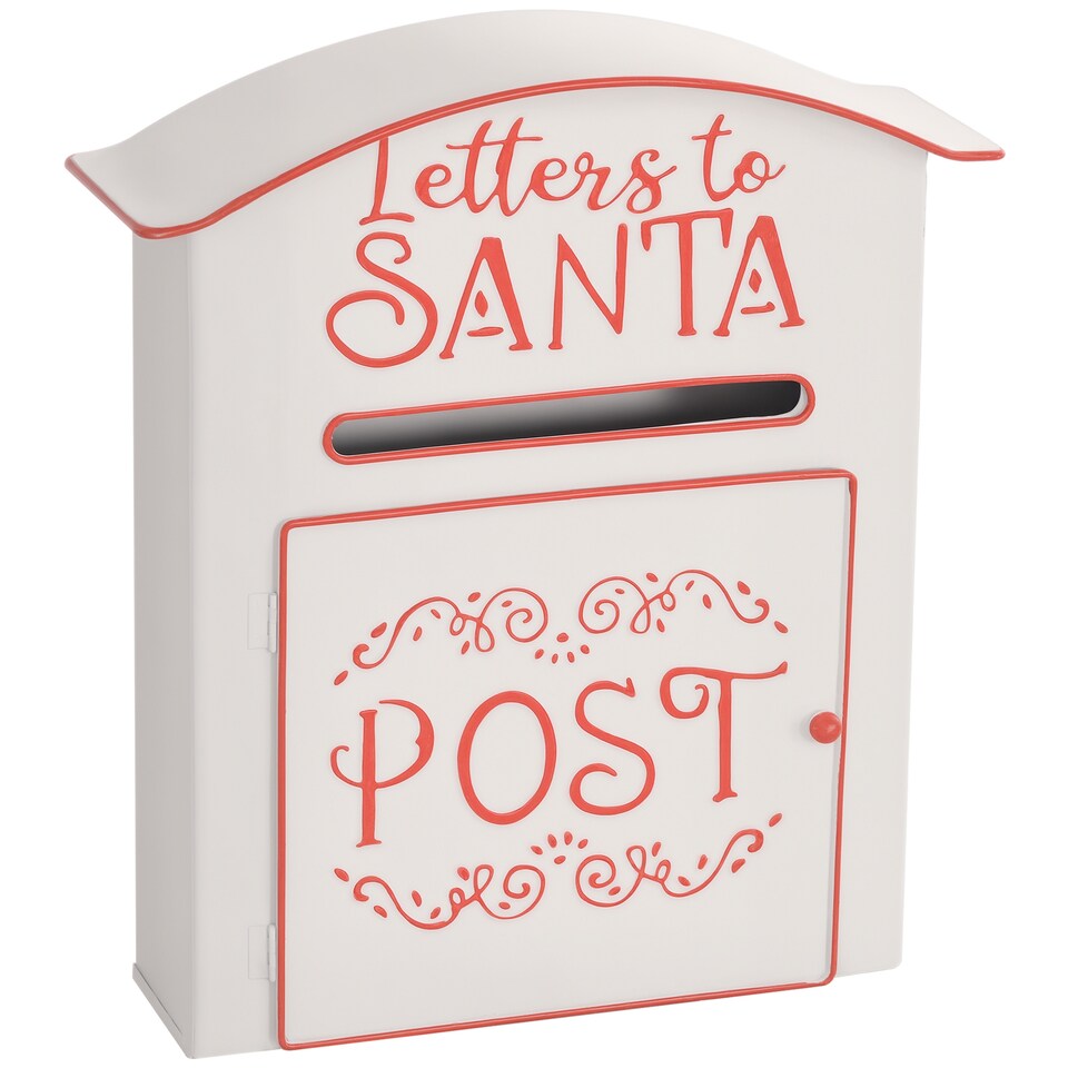 image 1 of HOMCOM Christmas Post Bo, Letters to Santa Mailbo, Wall Mounted Postbo, Christmas Decoration for Indoor and Outdoor, White