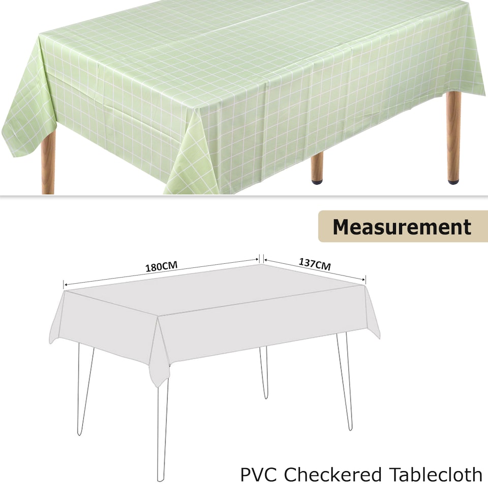 image 1 of Checkered Rectangular Tablecloth, PVC Plastic Table Cover - 137x180cm