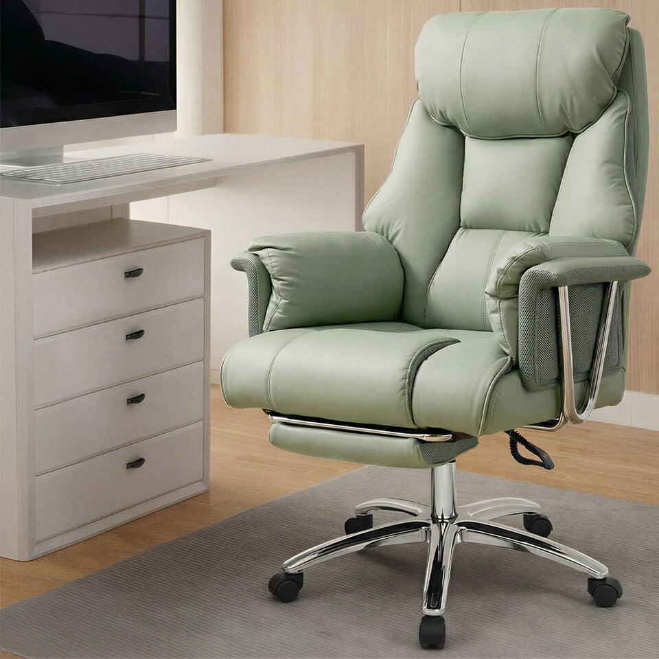 image 1 of Heavy Duty Executive Office Chair Wide Spring Cushion Recliner with Footrest | Green | Green