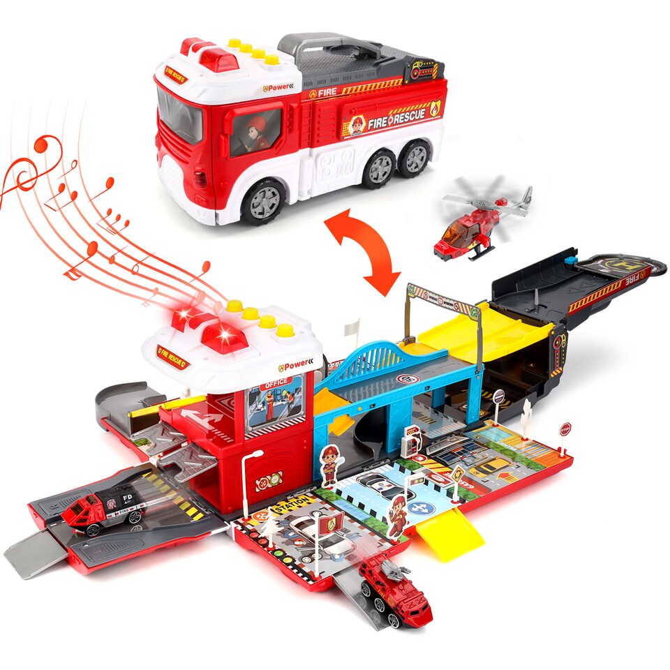image 1 of Fire Rescue Play Set with Helicopter, Fire Station, Vehicles, Lights & Sounds – Includes 22 Accessories for Action-Packed Role Play
