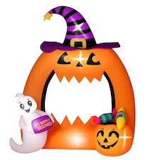 Outsunny 4.9FT Tall Halloween Inflatable Pumpkin Archway w/ Cute Ghost