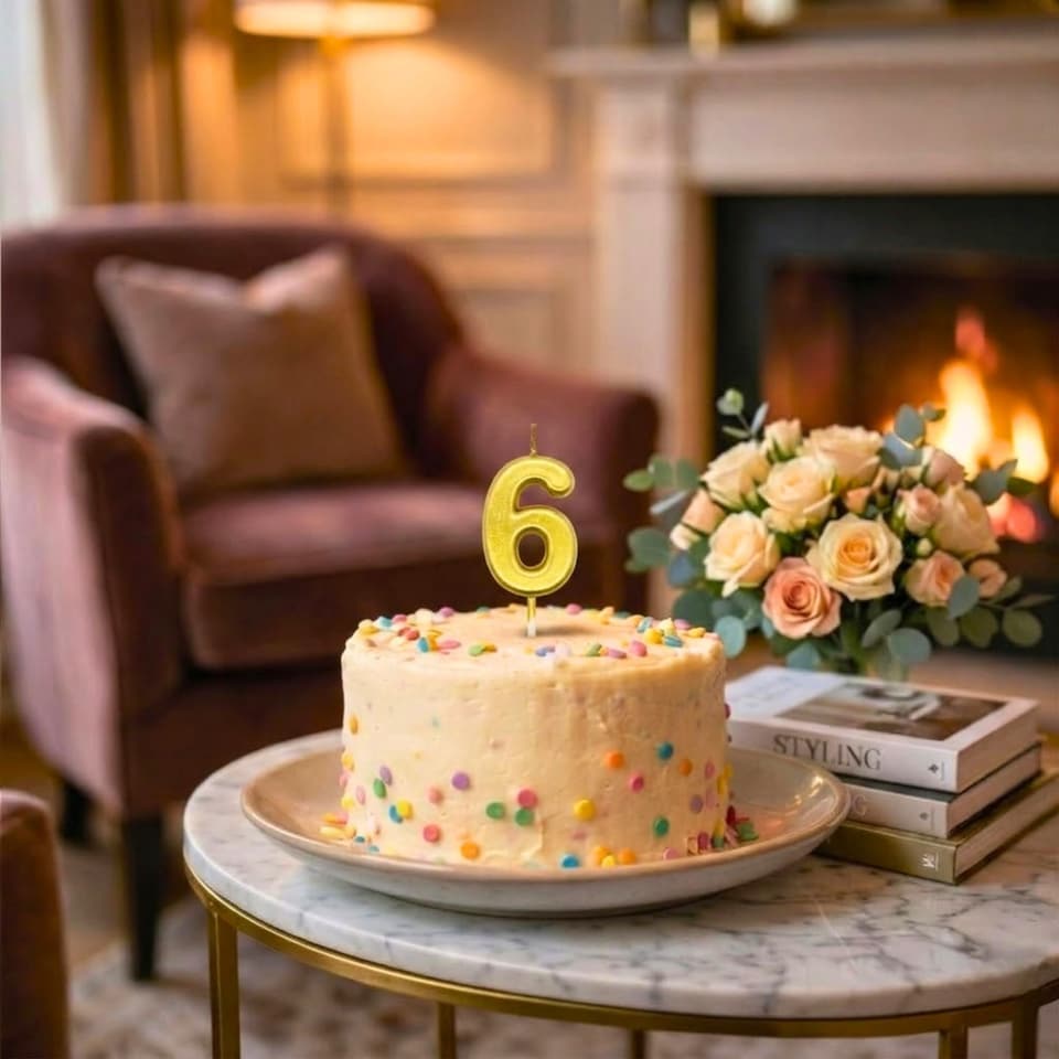 image 1 of Gold 6 Number Candle Birthday Anniversary Party Cake Decorations Topper | Gold