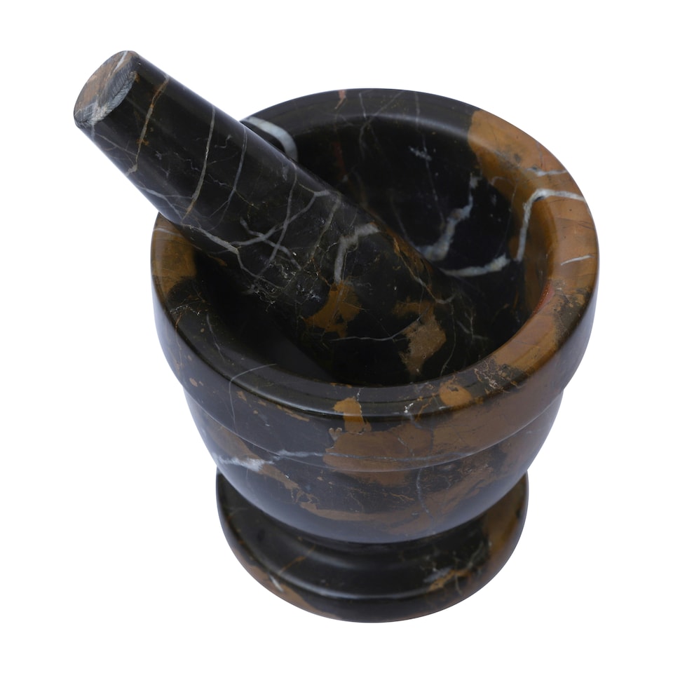 image 1 of Interiors by Premier Black & Gold Marble Mortar & Pestle,Perfect Grinding Pestle& Mortar,Easy to Clean Antique Mortar & Pestle