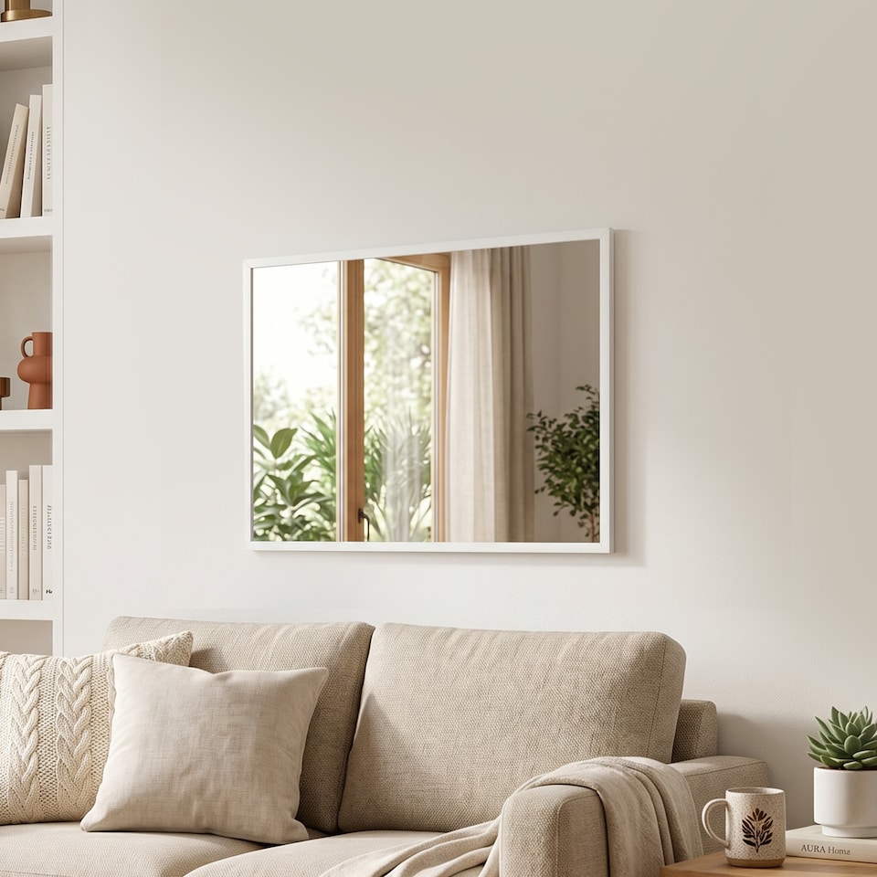 image 1 of HOMCOM Wall-Mounted Bathroom Mirror, Decorative Rectangular, White