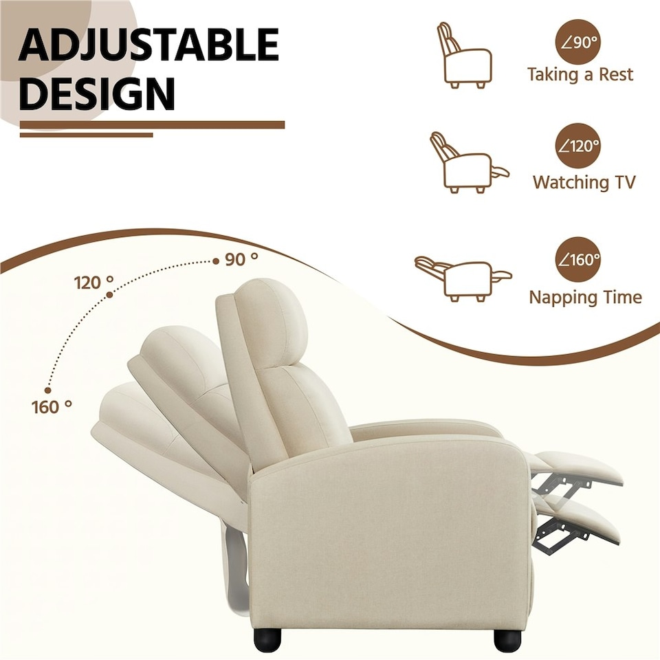 image 1 of Yaheetech Fabric Recliner Sofa Recliner Chair Cream