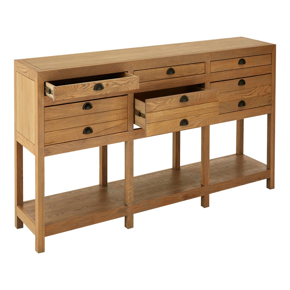 image 1 of Spacious Storage Grey Wood Sideboard, Open Shelf Sideboard For Livingroom, Six Drawers Wooden Sideboard Cream