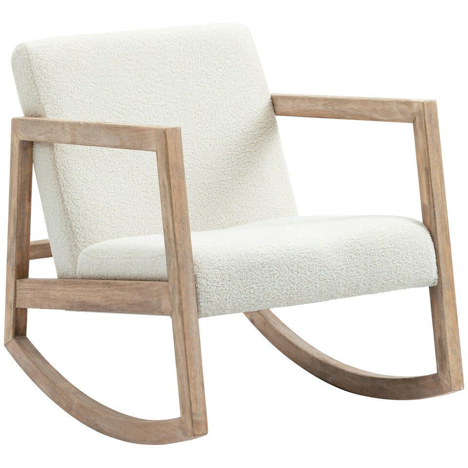 image 1 of HOMCOM Rocking Chair Upholstered Armchair Wooden Accent Chair Cream White