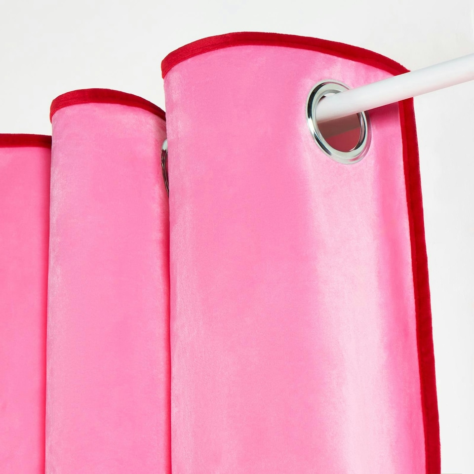 image 1 of OHS Piped Edge Velvet Light Reducing Insulated Panel Pair Eyelet Curtains, 66x90" | Multi | Pink/Red