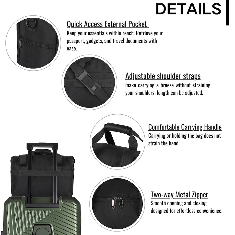 image 1 of Cabin Travel Bag 40x30x20cm Lightweight Duffel with Shoulder Strap and Pocket