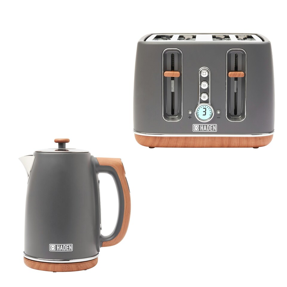 Haden Dorchester Grey Bundle – Variable Temperature Kettle and 4 Slice Toaster