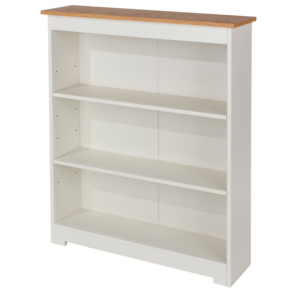 image 1 of Colorado 3 Shelf Low Wide Bookcase - Soft White Finish with Oak Woodgrain Effect Top and Practical Storage | White | Soft White | One Size | 1
