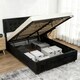 image 1 of HOMCOM Double Bed Frame with Storage and Adjustable Velvet Headboard, Black | Black | Black