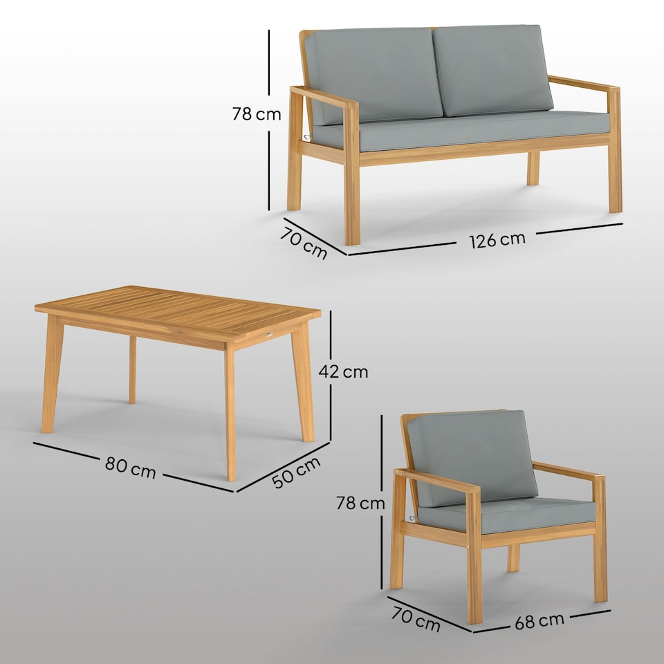 image 1 of Outsunny 4-Piece Wooden Set Cushions Teak