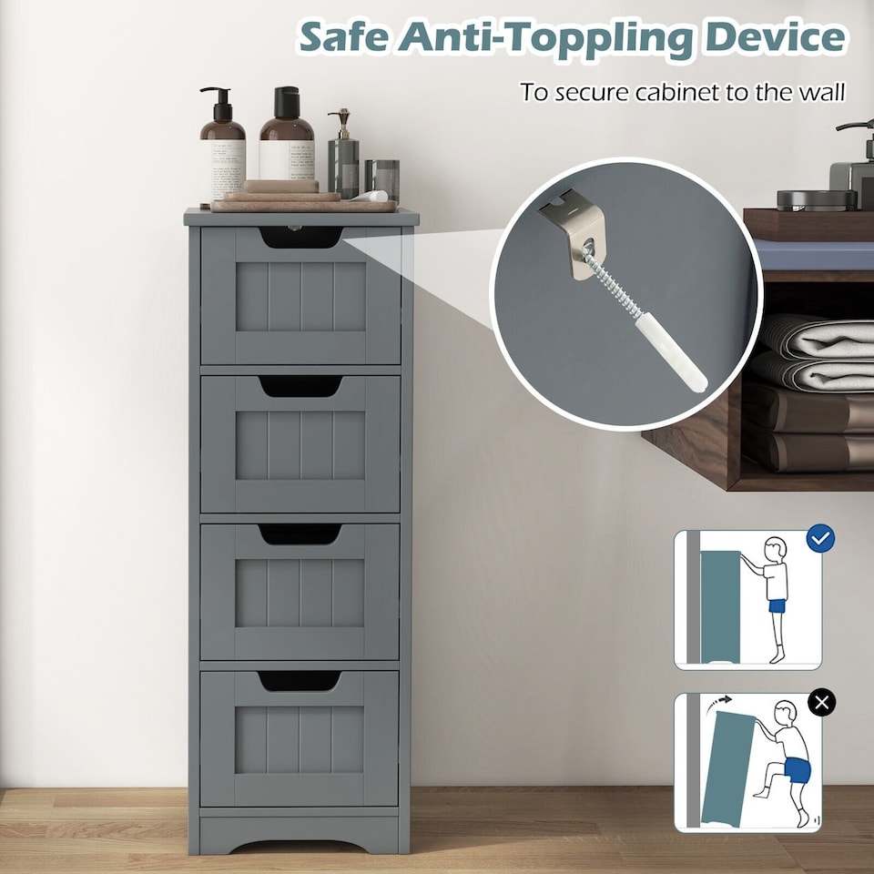 image 1 of COSTWAY Bathroom Storage Cabinet Side Table Grey