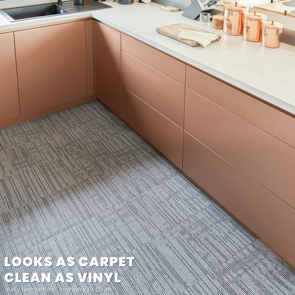 image 1 of NOVECRAFTO Peel & Stick Floor Tiles – Grey Carpet Effect, 12x12in (30.5x30.5cm), Self Adhesive, Durable, Easy Clean, Carpet Imitation Style Grey | 4.65 sqm