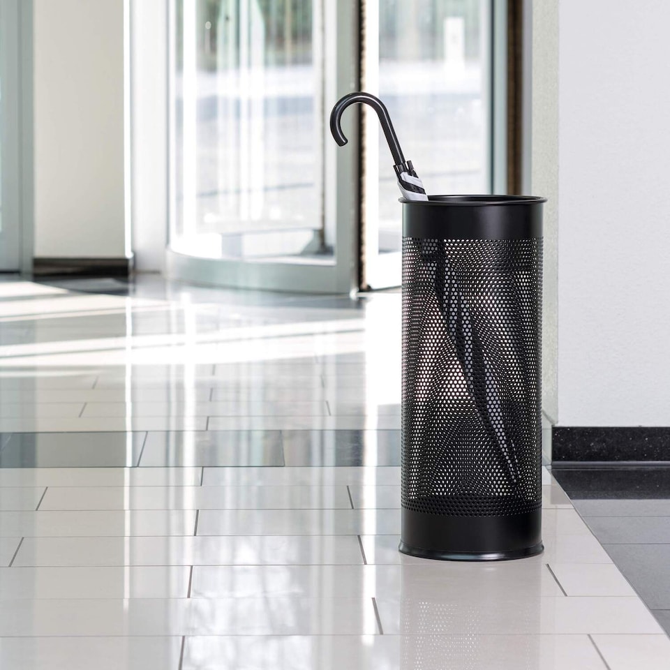 image 1 of Durable Modern Perforated Steel Umbrella Stand | 29 Litre Black