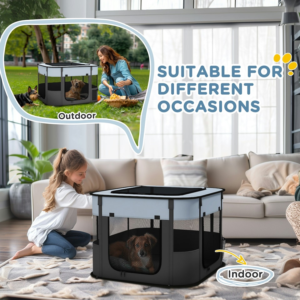 image 1 of PawHut Portable Dog Pen for Puppies, Rabbits, Kittens, Guinea Pigs - Grey