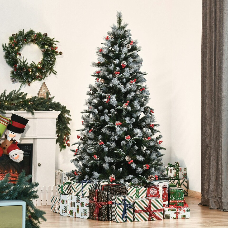 image 1 of HOMCOM 6FT Artificial Snow Dipped Christmas Tree Xmas Holiday Pencil Tree Green