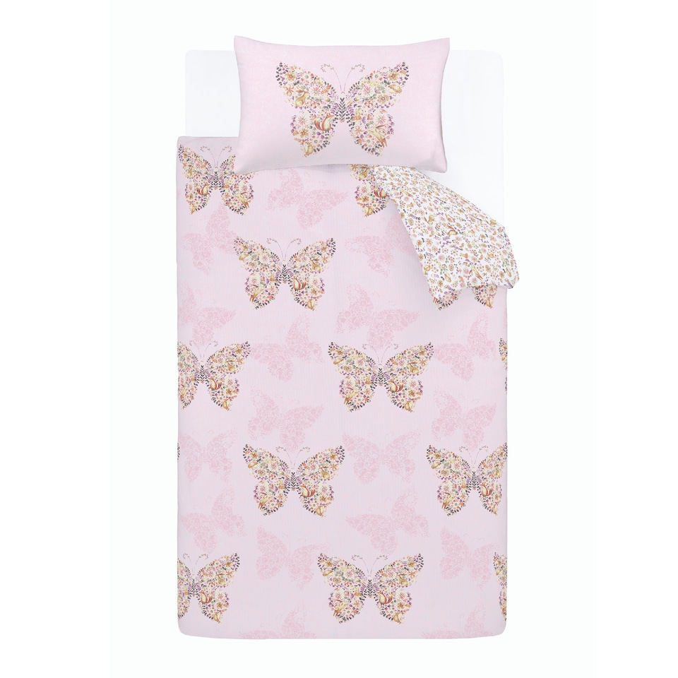 image 1 of Enchanted Butterfly Reversible Duvet Cover Set | Pink | Double