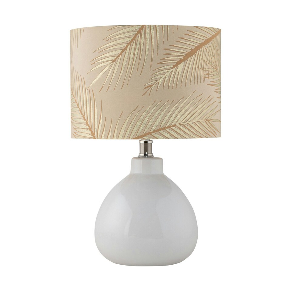 image 1 of First Choice Lighting Set of 2 Tuscan White Ceramic Lamps with Tropical Champagne Shade White | Gold