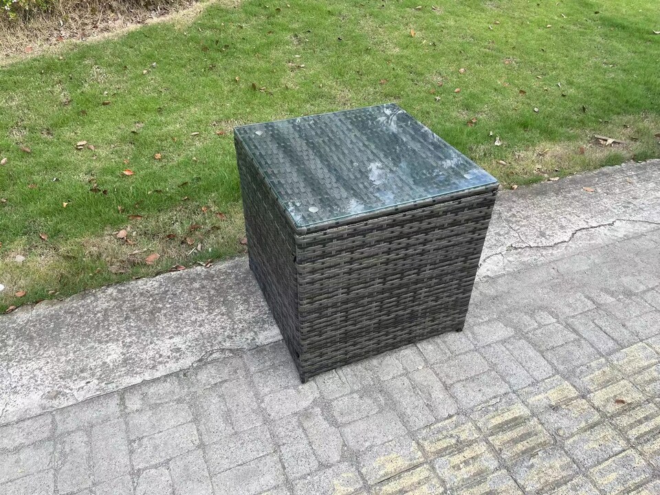 image 1 of Fimous Outdoor Lounge Sofa Set Wicker PE Rattan Garden Furniture Set with Oblong Coffee Table Side Table 2 Big Footstool 11Seater Dark Grey Mixed