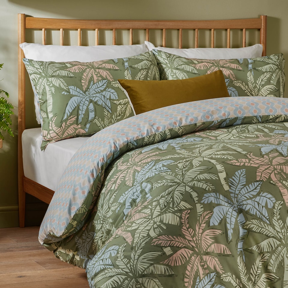 image 1 of Duvet Day Kentia Printed Soft Touch Duvet Cover Set | Green | Palm Green | Single | 1
