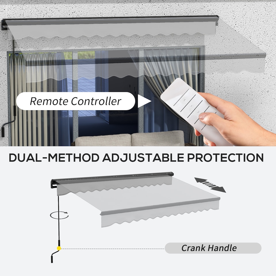 image 1 of Outsunny 3.5 x 2.5m Electric Retractable Awning, Aluminium Frame, Light Grey | Grey | 1