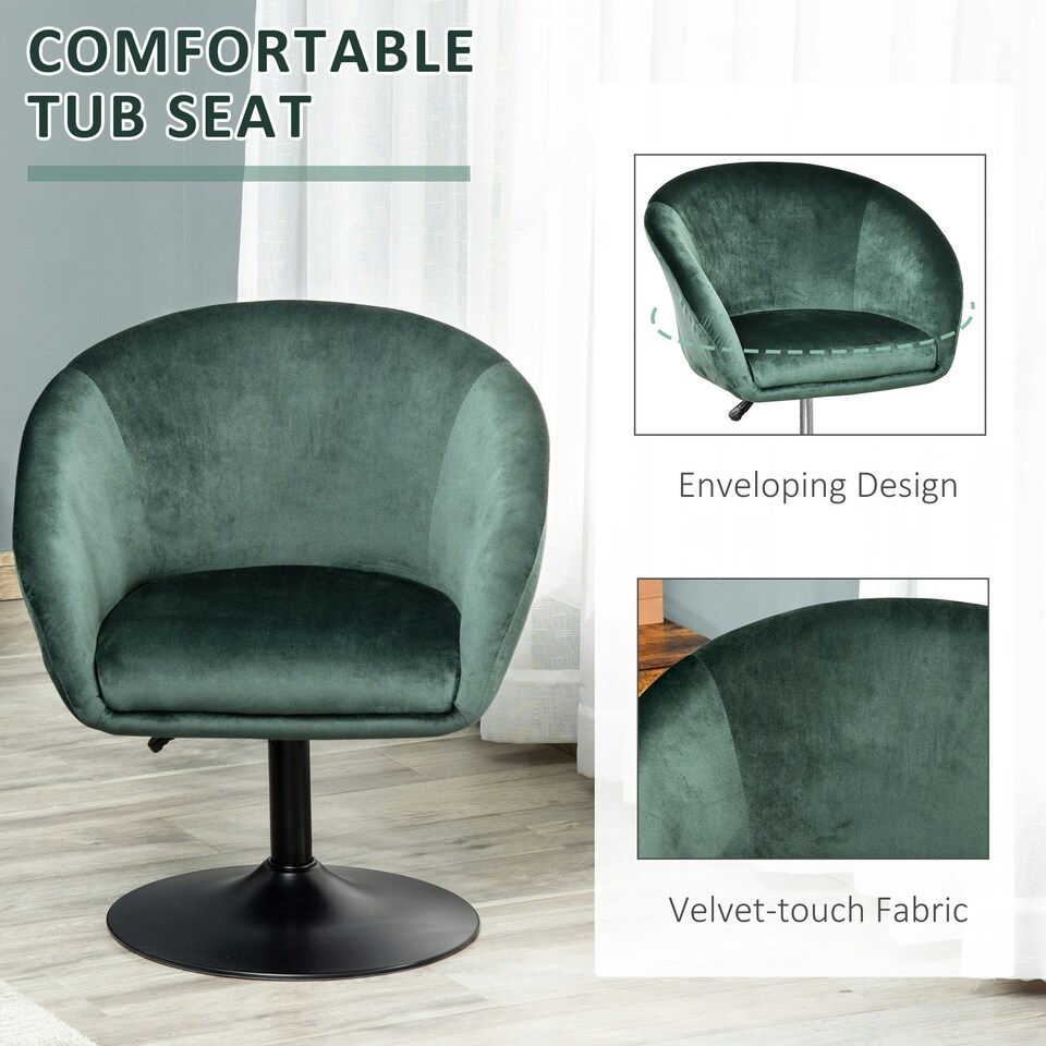 image 1 of HOMCOM Swivel Bar Stool Fabric Dining Chair Dressing Stool Tub Seat Green