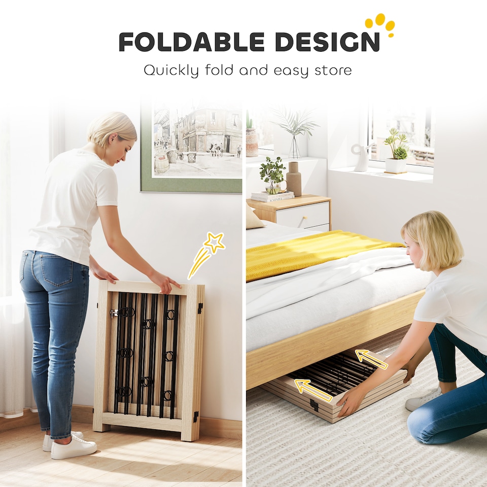 image 1 of PawHut Freestanding Pet Gate, Foldable Dog Gate with Lockable Door, Support Feet and 360 degree Flexible Hinges, 4 Panel Indoor Safety Dog Barrier for House, Stairs, Doorway, Oak