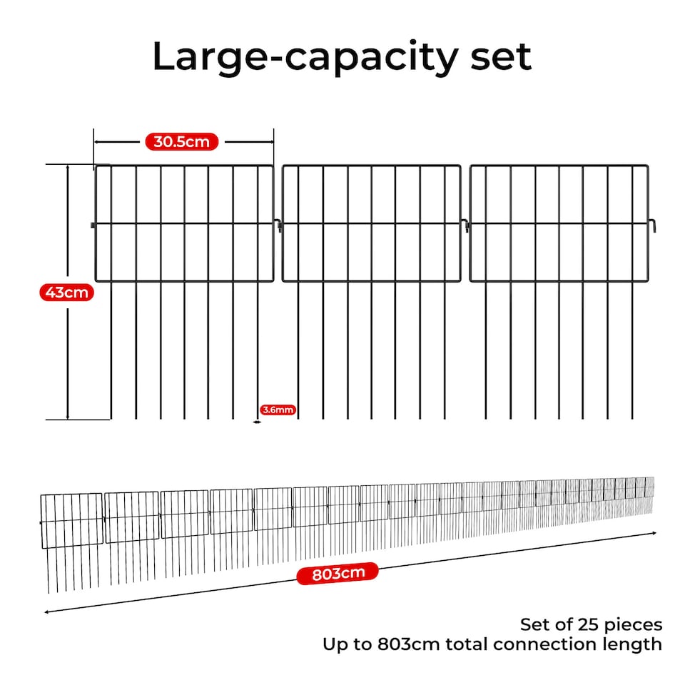 image 1 of Levede 25 Pack Metal Garden Fence Decorative Animal Barrier Outdoor Pet Border | Black