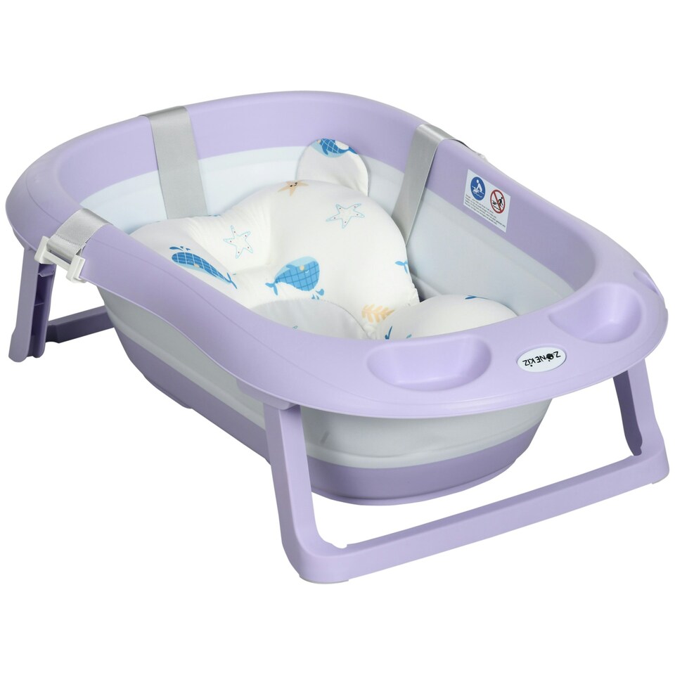 image 1 of ZONEKIZ Foldable Baby Bathtub w/ Non-Slip Support Legs, Cushion Pad - Purple