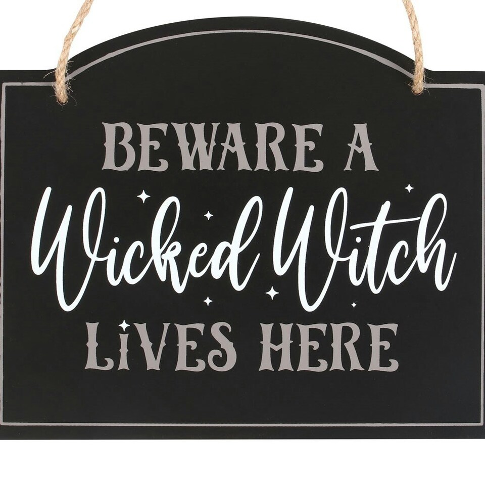 image 1 of Something Different Beware A Wicked Witch Lives Here Hanging Sign - Black/White - One Size
