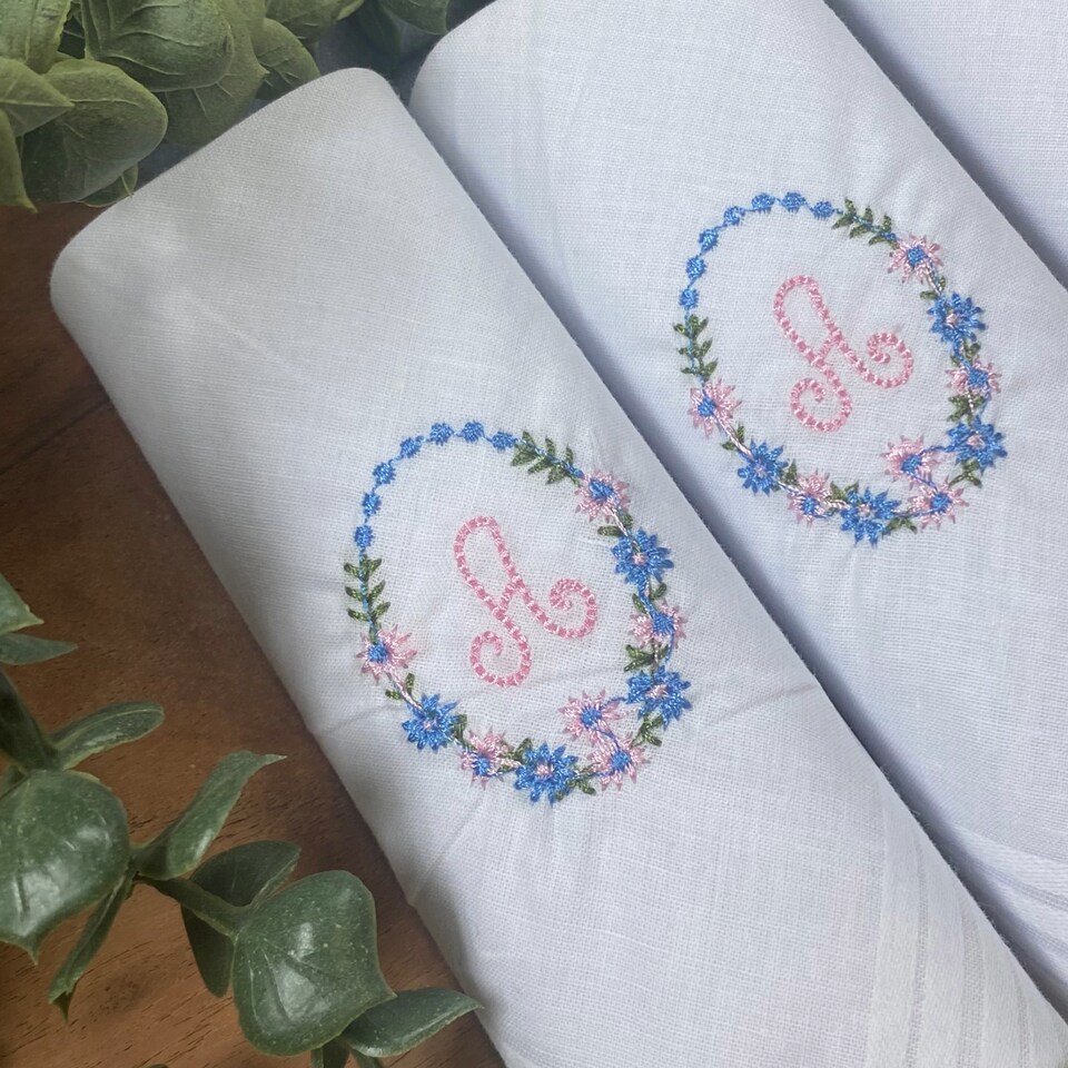 image 1 of Warwick & Vance 3 Pack White Handkerchiefs with Embroidered Framed Initials, Letter N