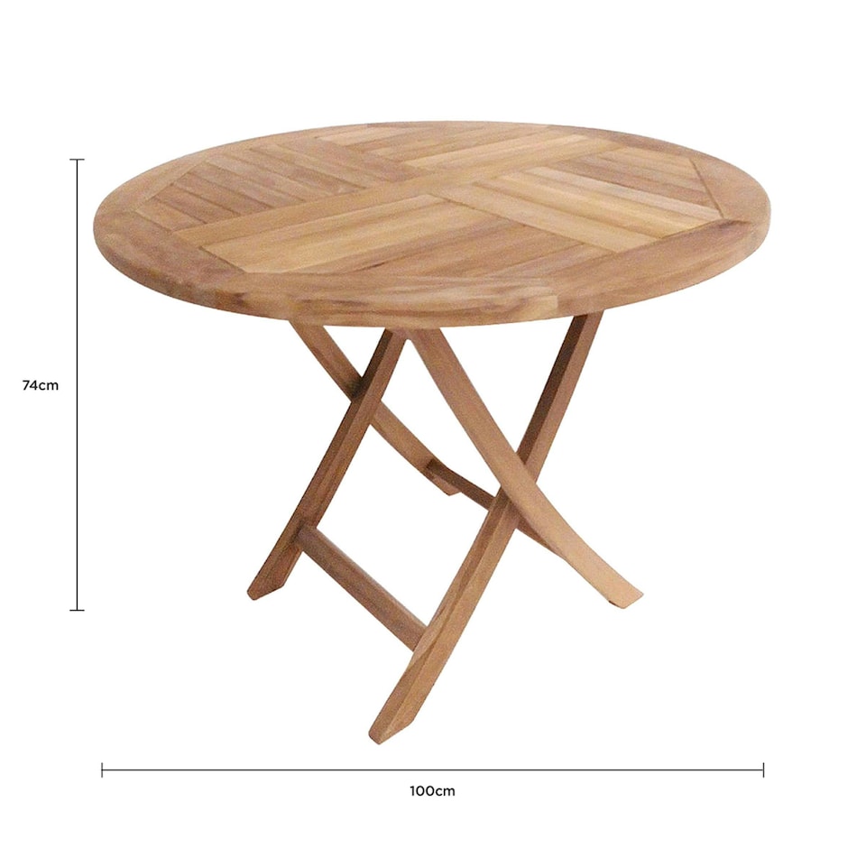 image 1 of Charles Bentley Solid Wooden Teak Round 2-4 Seater Table Garden Foldable Patio