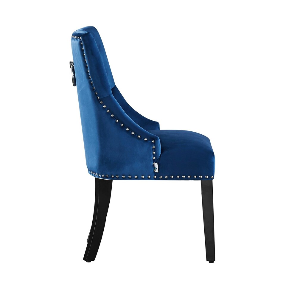 image 1 of Set of 6 Velvet Dining Chairs Ergonomic Scoop Knockerback & Button Tufted Wood Legs Blue